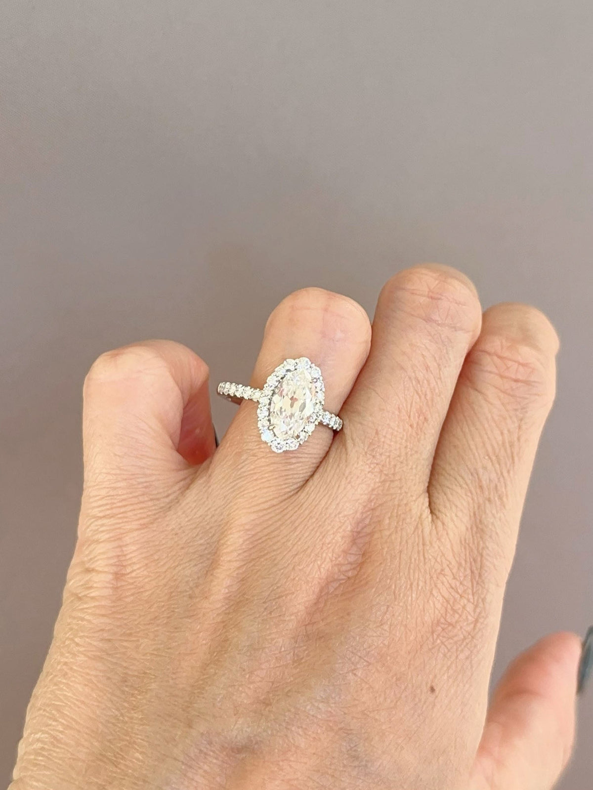 2.67ctw Long Oval Lab Diamond with Halo Engagement Ring Platinum PT950 Aurora Designer