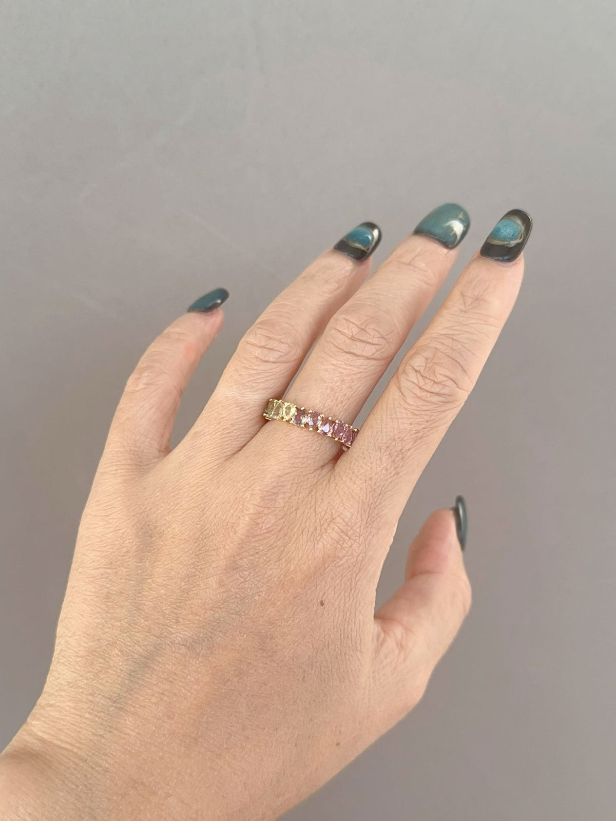 3.7ctw Unique Soft Rainbow Color Sapphire Full Eternity Band 14K Gold R6764 Aurora Designer