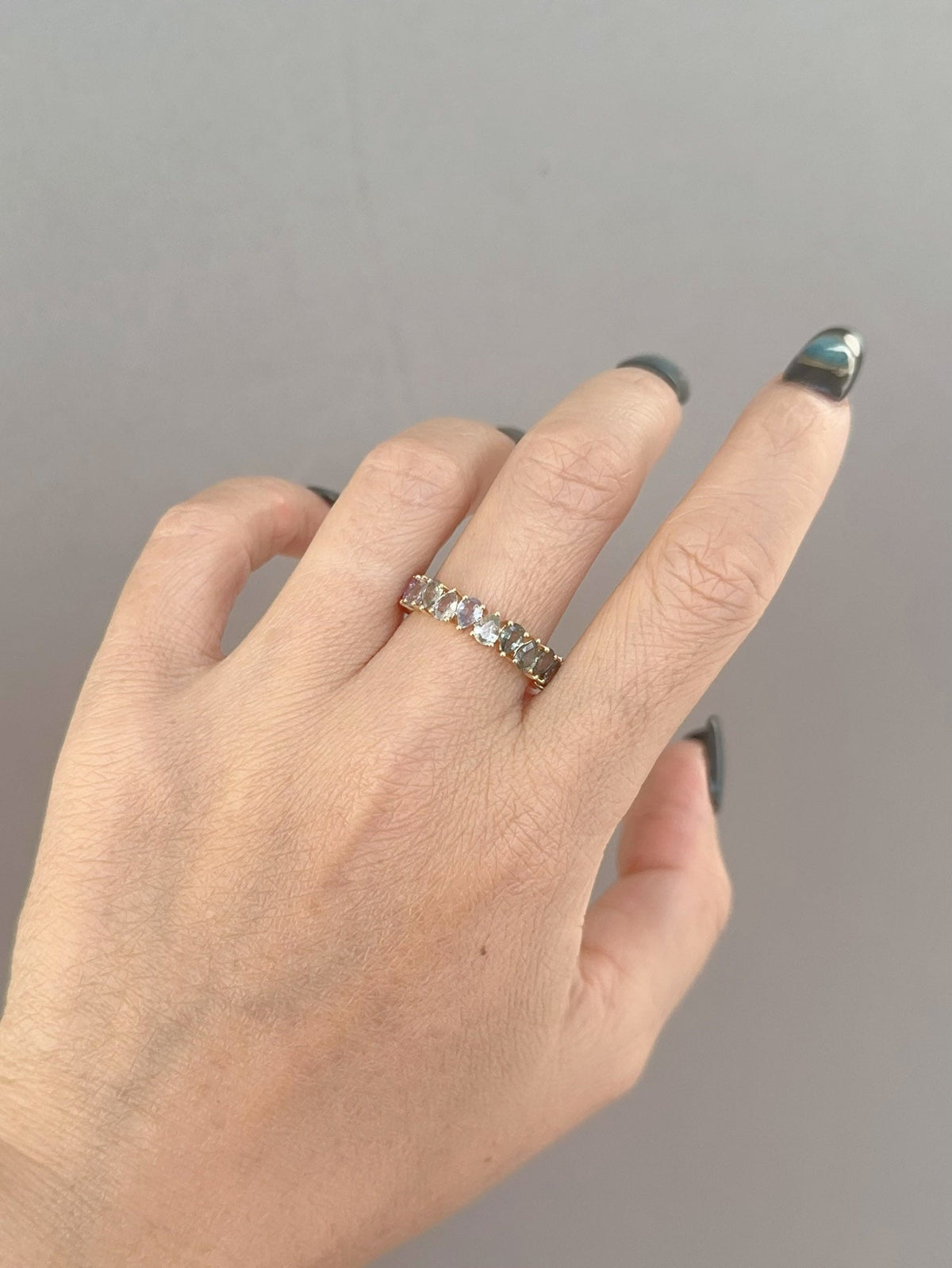 3.7ctw Unique Soft Rainbow Color Sapphire Full Eternity Band 14K Gold R6764 Aurora Designer