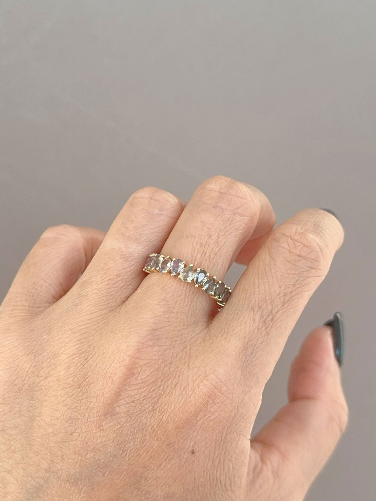 3.7ctw Unique Soft Rainbow Color Sapphire Full Eternity Band 14K Gold R6764 Aurora Designer