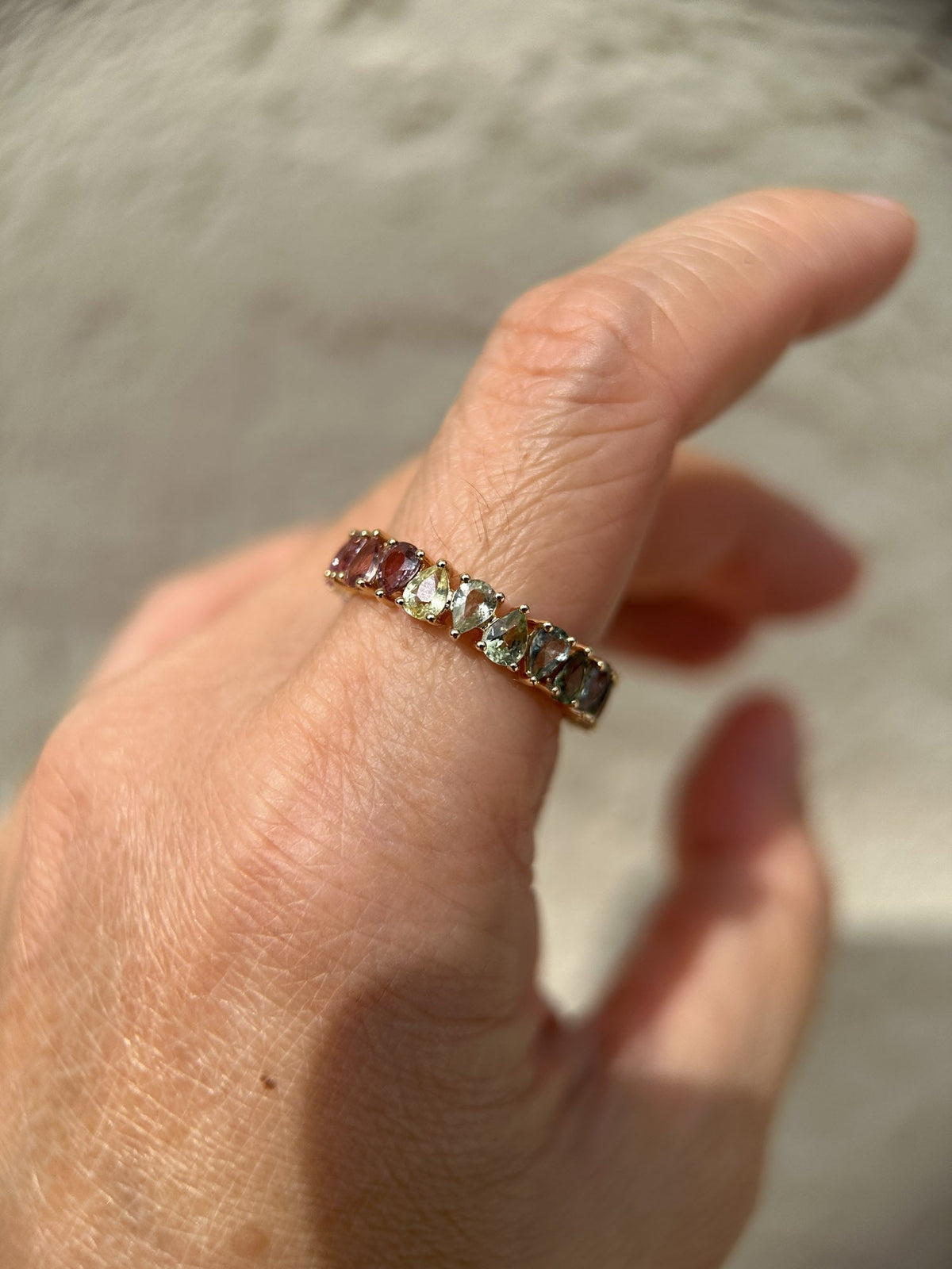 3.7ctw Unique Soft Rainbow Color Sapphire Full Eternity Band 14K Gold R6764 Aurora Designer