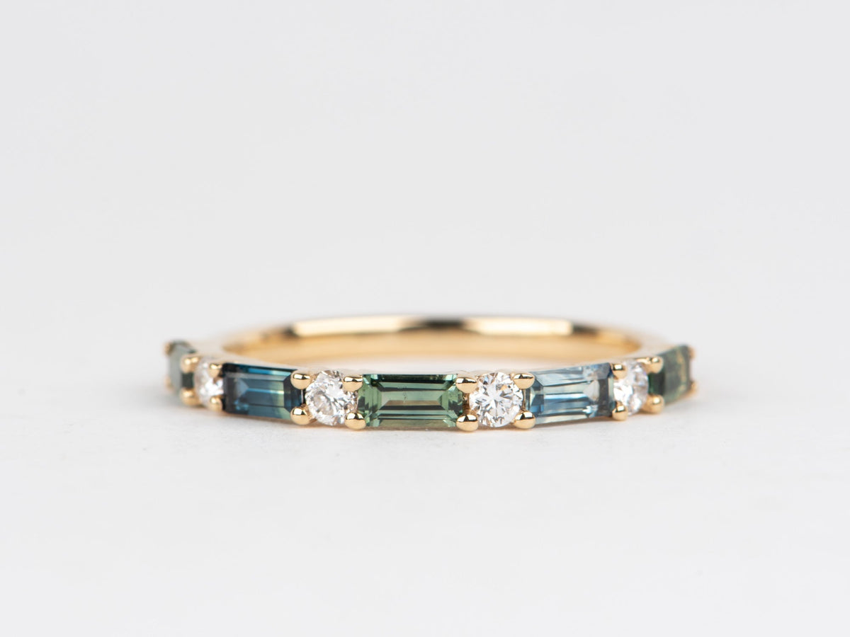 Alternating Baguette Sapphire and Diamond Wedding Band 14K Gold R6767 Aurora Designer