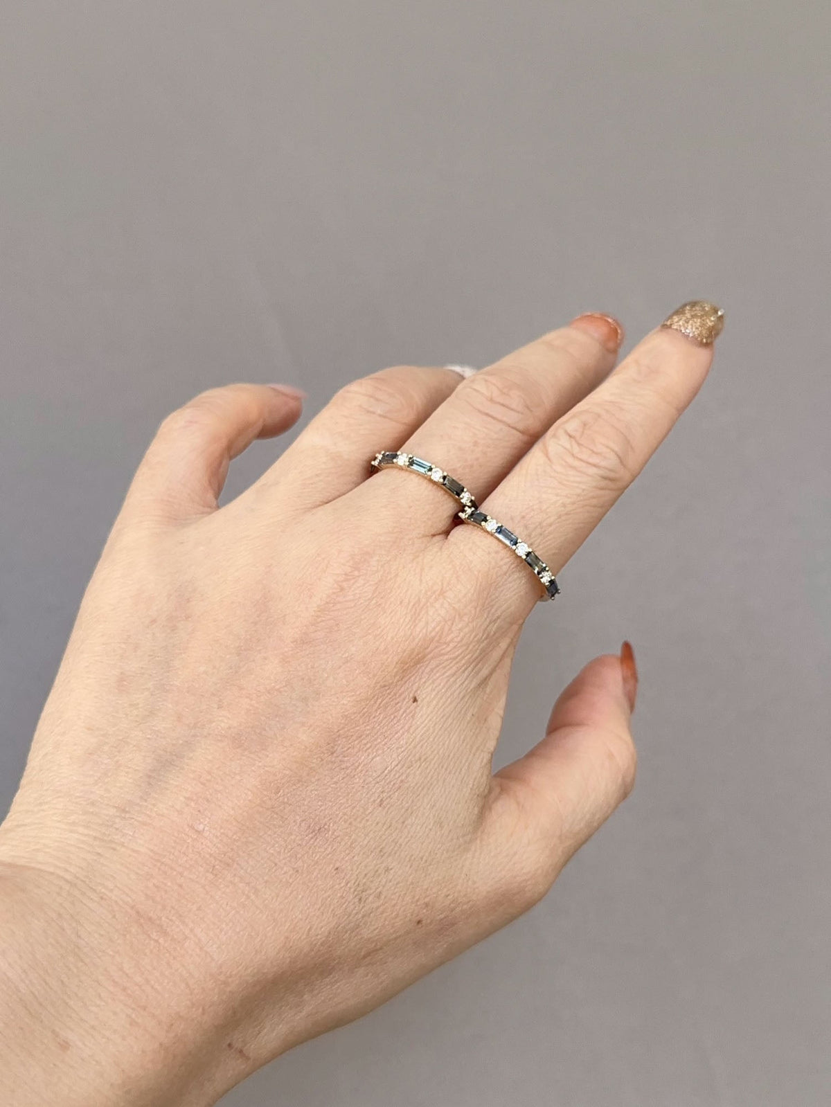 Alternating Baguette Sapphire and Diamond Wedding Band 14K Gold R6767 Aurora Designer