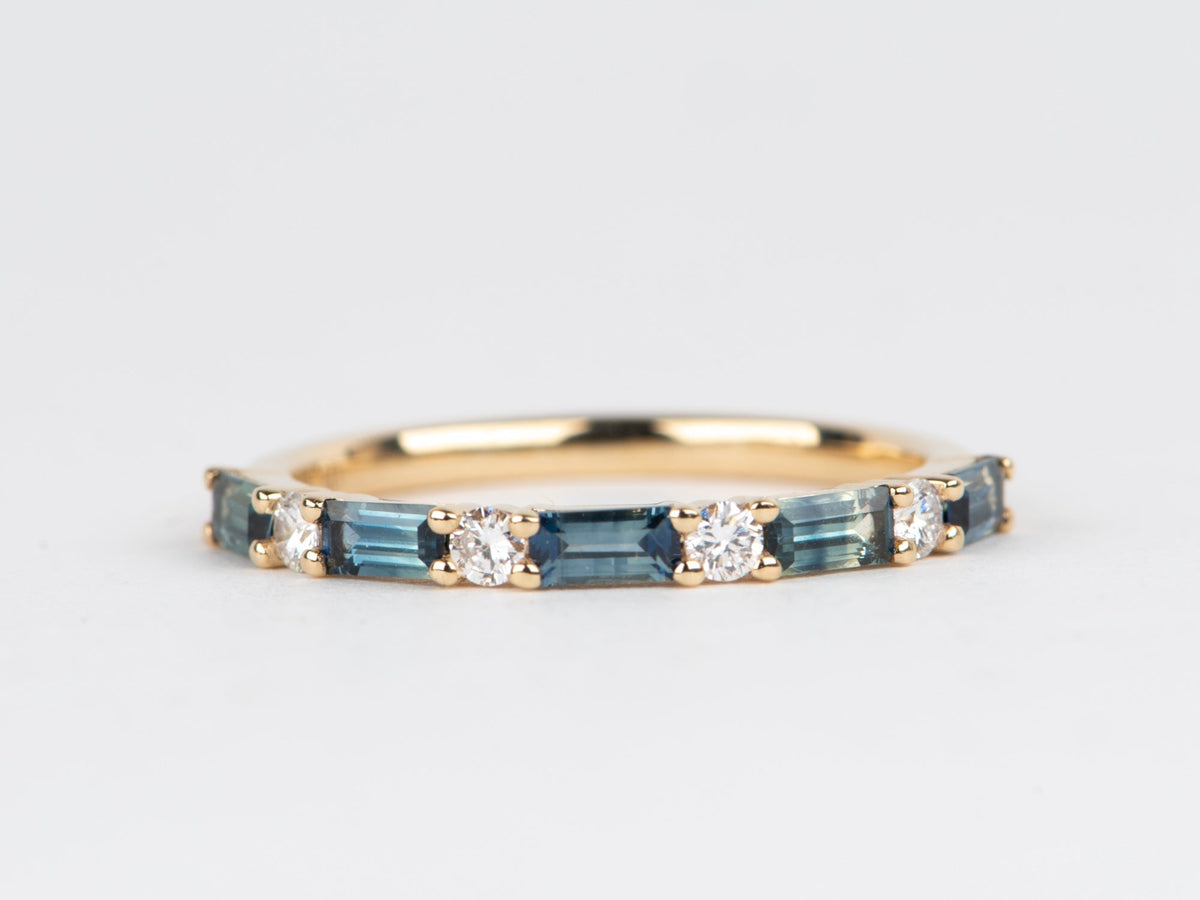 Alternating Baguette Sapphire and Diamond Wedding Band 14K Gold R6767 Aurora Designer