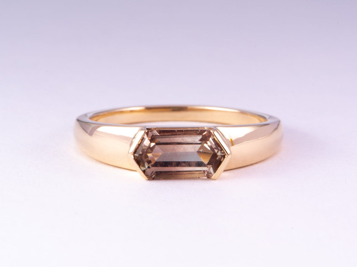 1.15ct Oregon Sunstone Half Bezel Set 14K Gold Engagement Ring East West Set Modern Design R6770 Aurora Designer