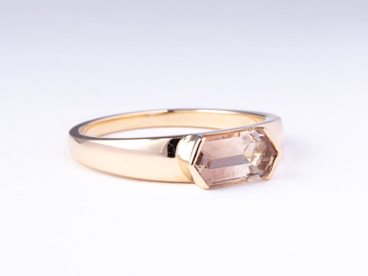 1.15ct Oregon Sunstone Half Bezel Set 14K Gold Engagement Ring East West Set Modern Design R6770 Aurora Designer