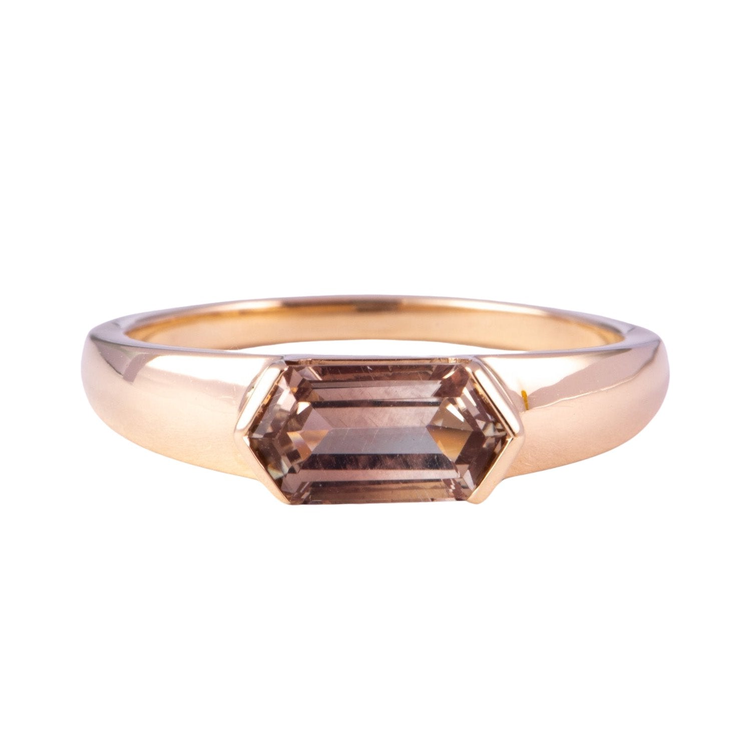 1.15ct Oregon Sunstone Half Bezel Set 14K Gold Engagement Ring East West Set Modern Design R6770 Aurora Designer