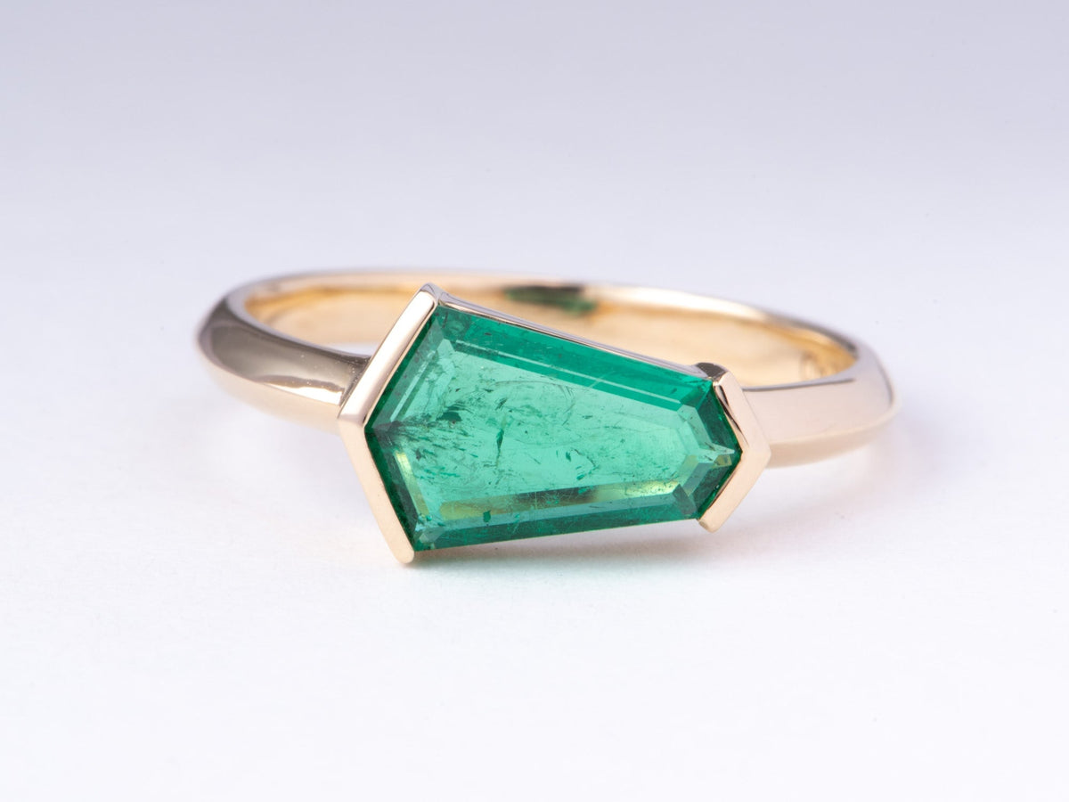 1.14ct Hexagon-Shape Emerald Sideways Set Engagement Ring 14K Gold R6771 Aurora Designer