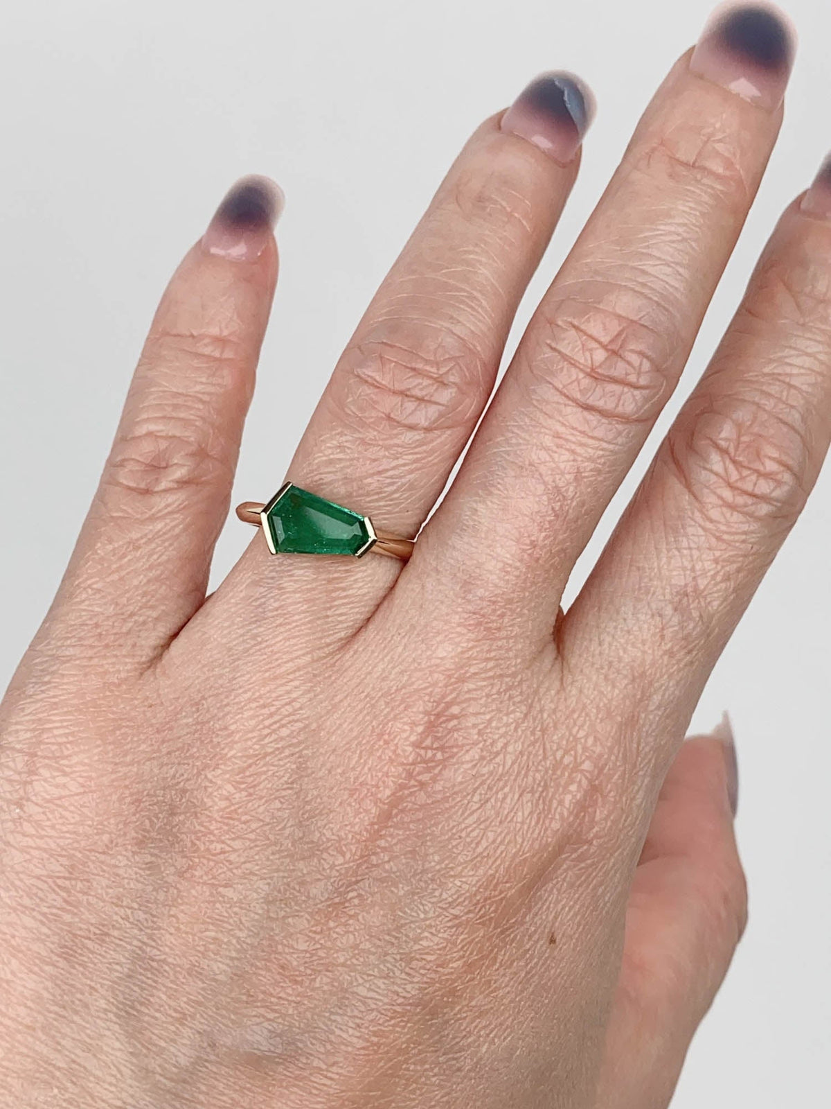 1.14ct Hexagon-Shape Emerald Sideways Set Engagement Ring 14K Gold R6771 Aurora Designer
