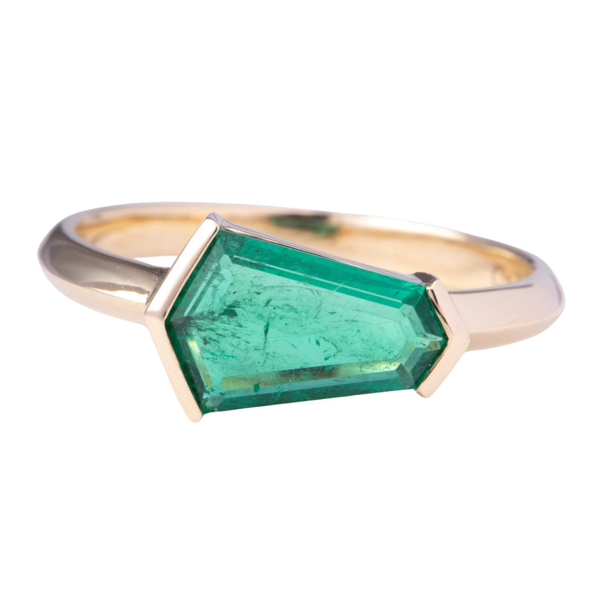 1.14ct Hexagon-Shape Emerald Sideways Set Engagement Ring 14K Gold R6771 Aurora Designer