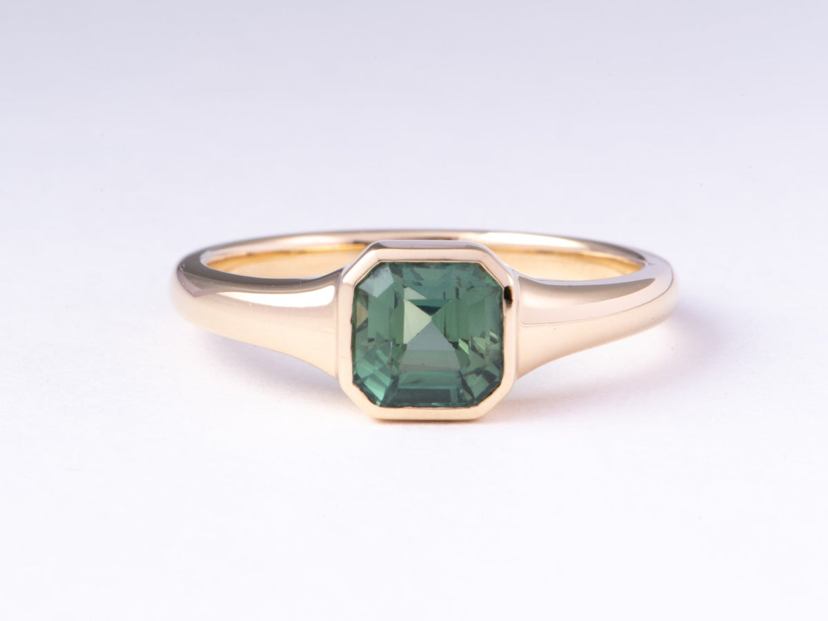 1.43ct Teal Sapphire Bezel Set Signet Engagement Ring 14K Gold R6772 Aurora Designer