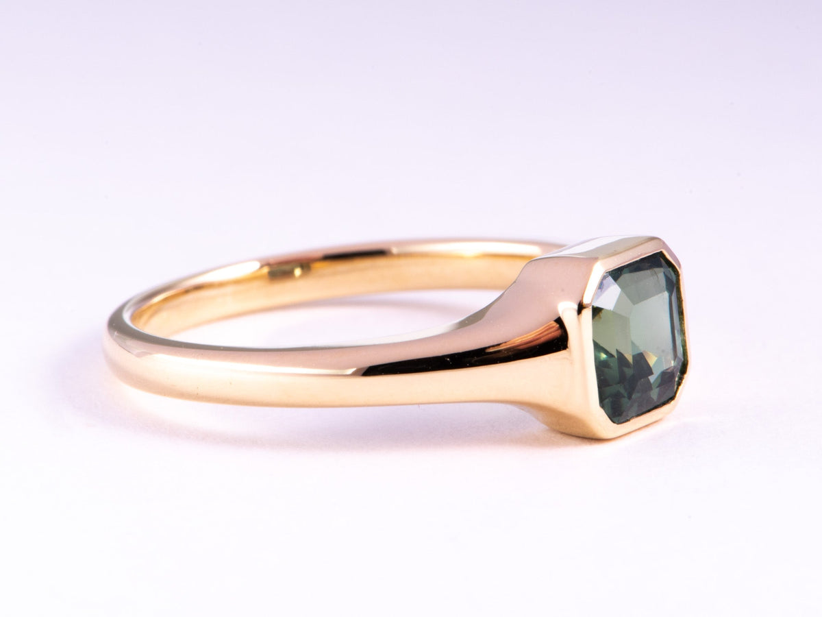 1.43ct Teal Sapphire Bezel Set Signet Engagement Ring 14K Gold R6772 Aurora Designer
