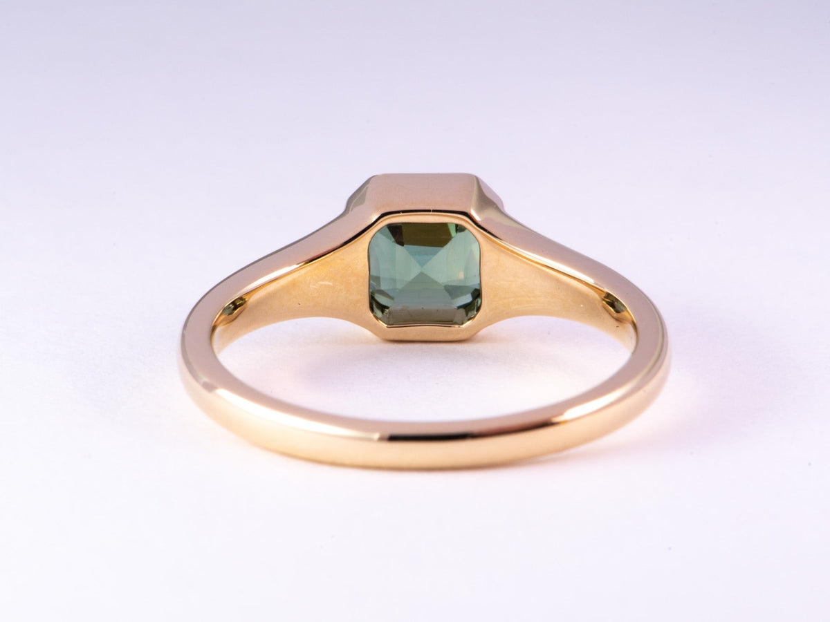 1.43ct Teal Sapphire Bezel Set Signet Engagement Ring 14K Gold R6772 Aurora Designer