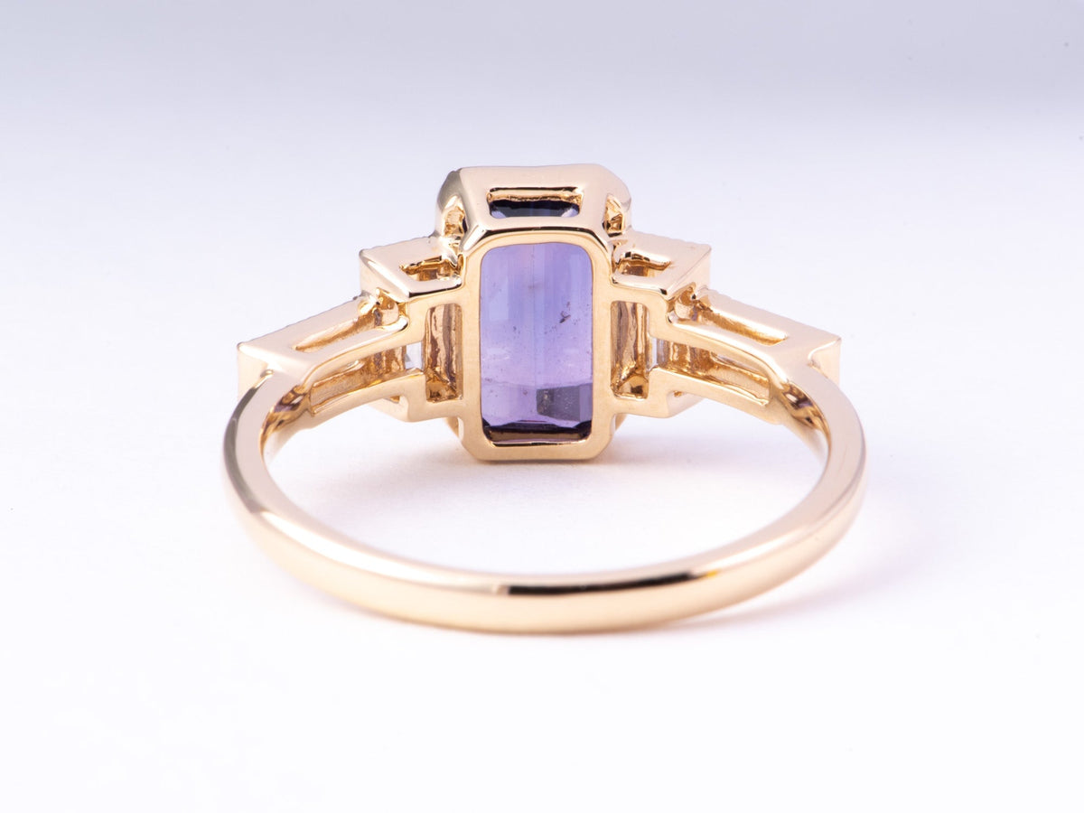 1.68ct Pinkish Purple Bi-Color Natural Sapphire with Baguette Diamond Sides Engagement Ring 14K Gold R6773 Aurora Designer