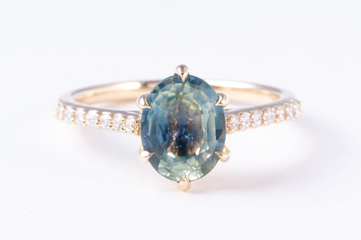 2.28ct Teal Sapphire Engagement Ring Diamond Band 14K Gold R6777 Aurora Designer