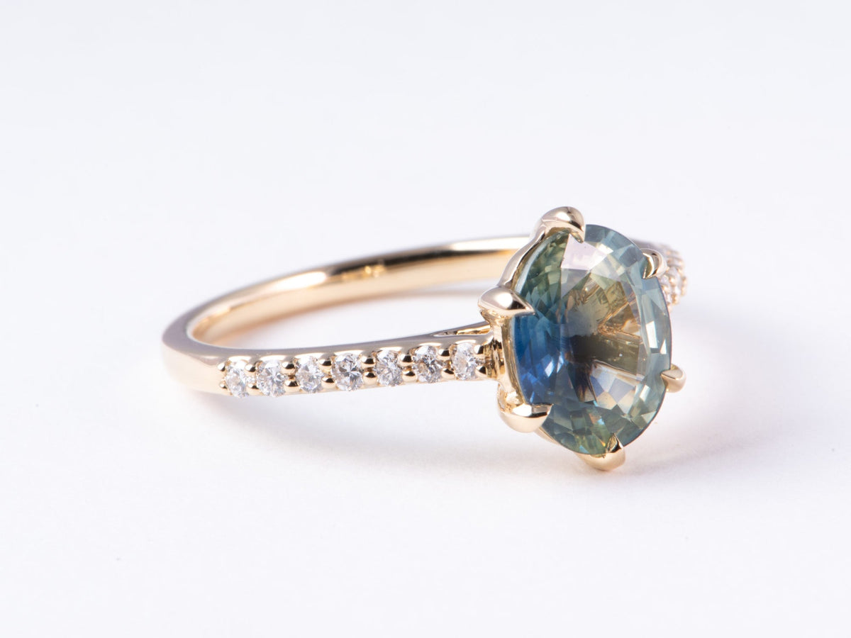2.28ct Teal Sapphire Engagement Ring Diamond Band 14K Gold R6777 Aurora Designer