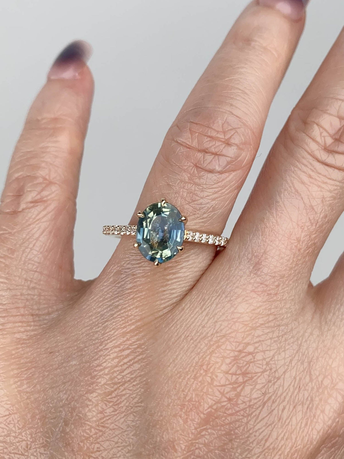 2.28ct Teal Sapphire Engagement Ring Diamond Band 14K Gold R6777 Aurora Designer