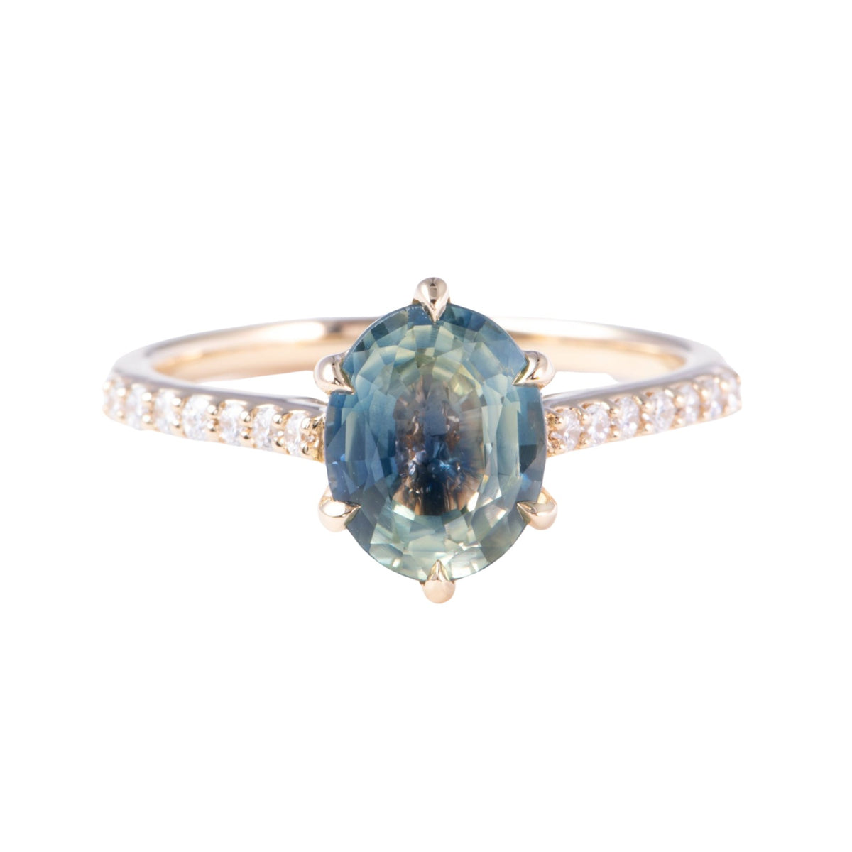 2.28ct Teal Sapphire Engagement Ring Diamond Band 14K Gold R6777 Aurora Designer