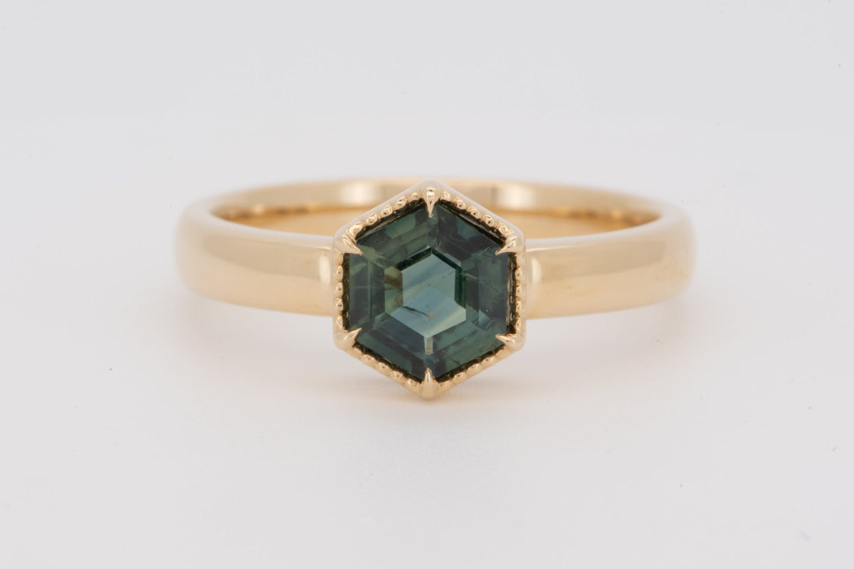 1.28ct Hexagon Sapphire 14K Gold Engagement Ring with Wide Band R6778 Aurora Designer