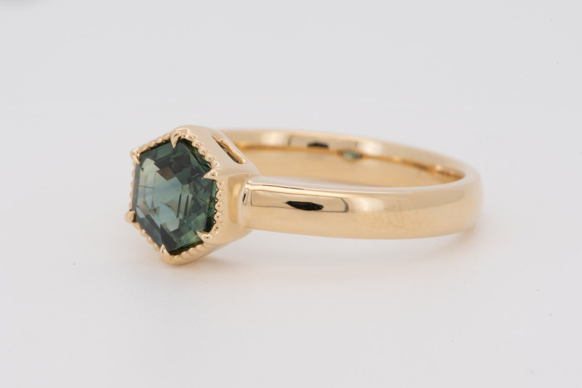 1.28ct Hexagon Sapphire 14K Gold Engagement Ring with Wide Band R6778 Aurora Designer