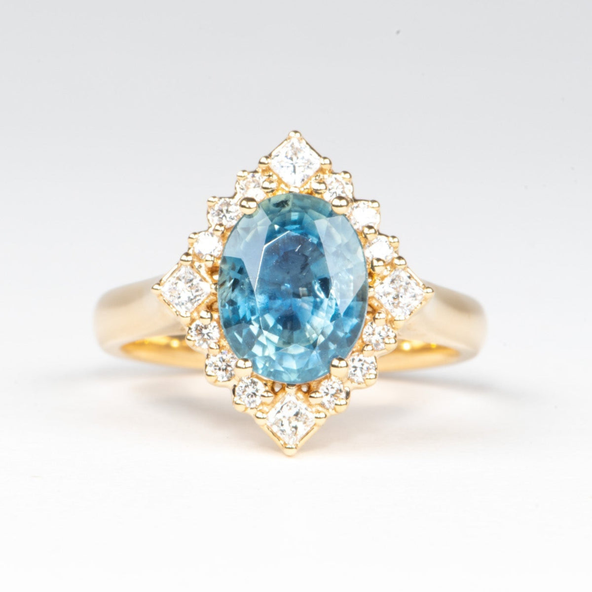 3.21ct Heirloom Sapphire with Diamond Halo 14K Gold Engagement Ring R6779 Closeout
