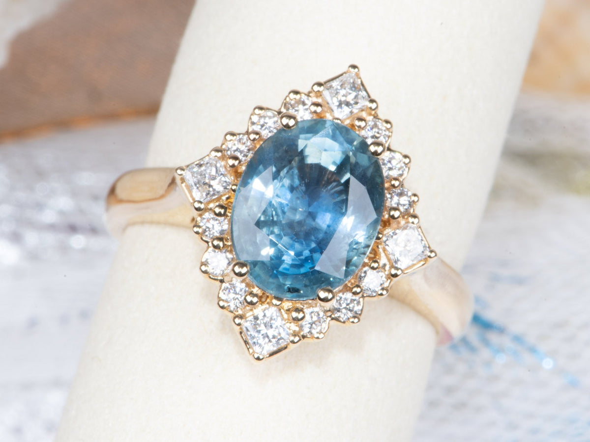 3.21ct Heirloom Sapphire with Diamond Halo 14K Gold Engagement Ring R6779 Closeout