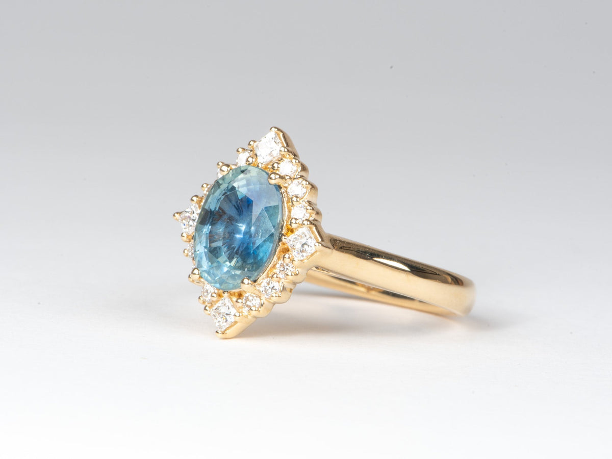 3.21ct Heirloom Sapphire with Diamond Halo 14K Gold Engagement Ring R6779 Closeout
