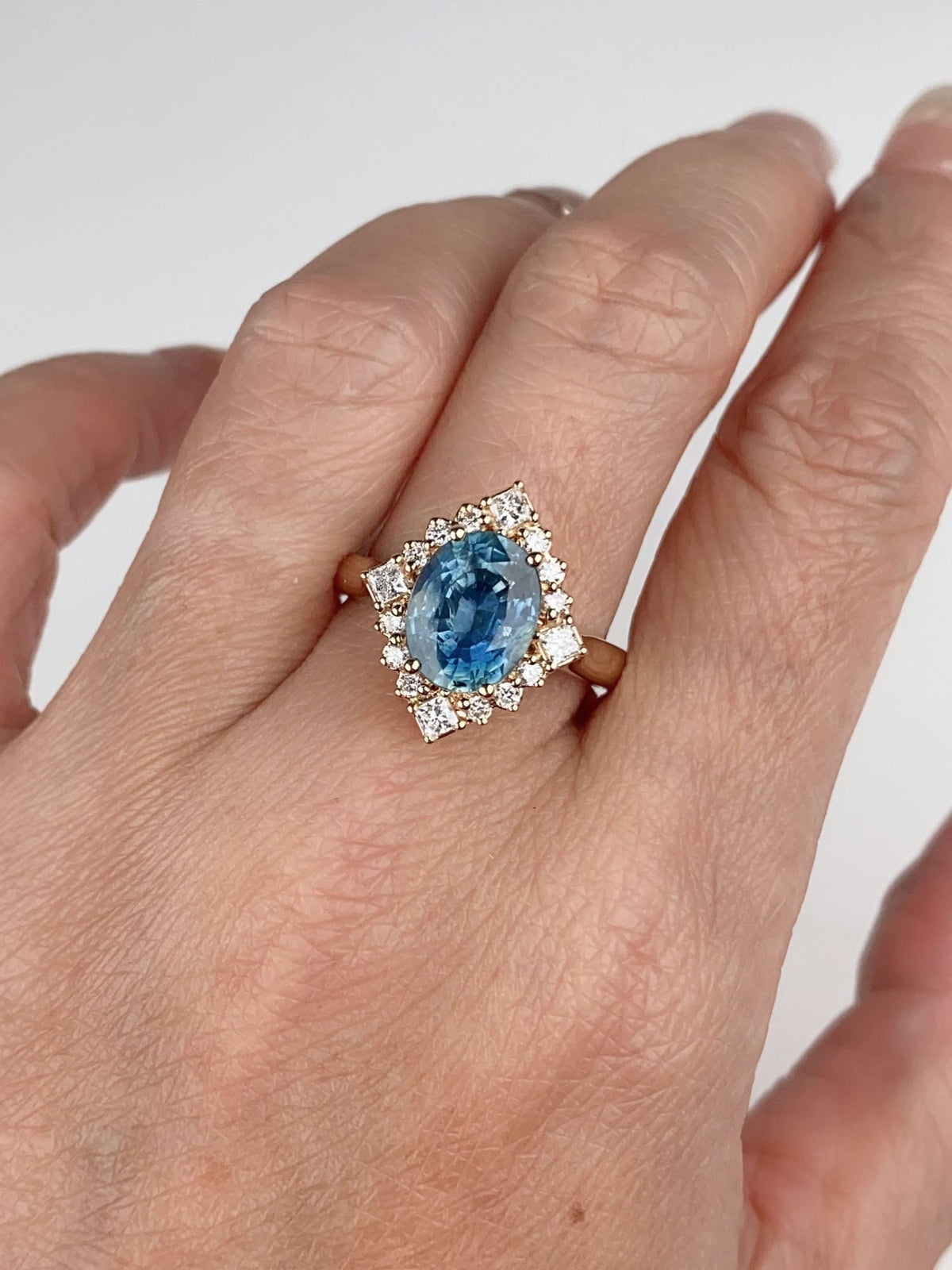 3.21ct Heirloom Sapphire with Diamond Halo 14K Gold Engagement Ring R6779 Closeout