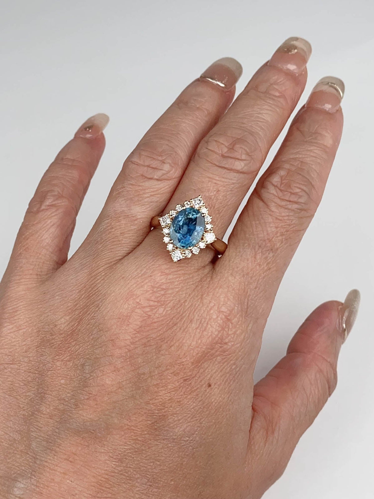 3.21ct Heirloom Sapphire with Diamond Halo 14K Gold Engagement Ring R6779 Closeout