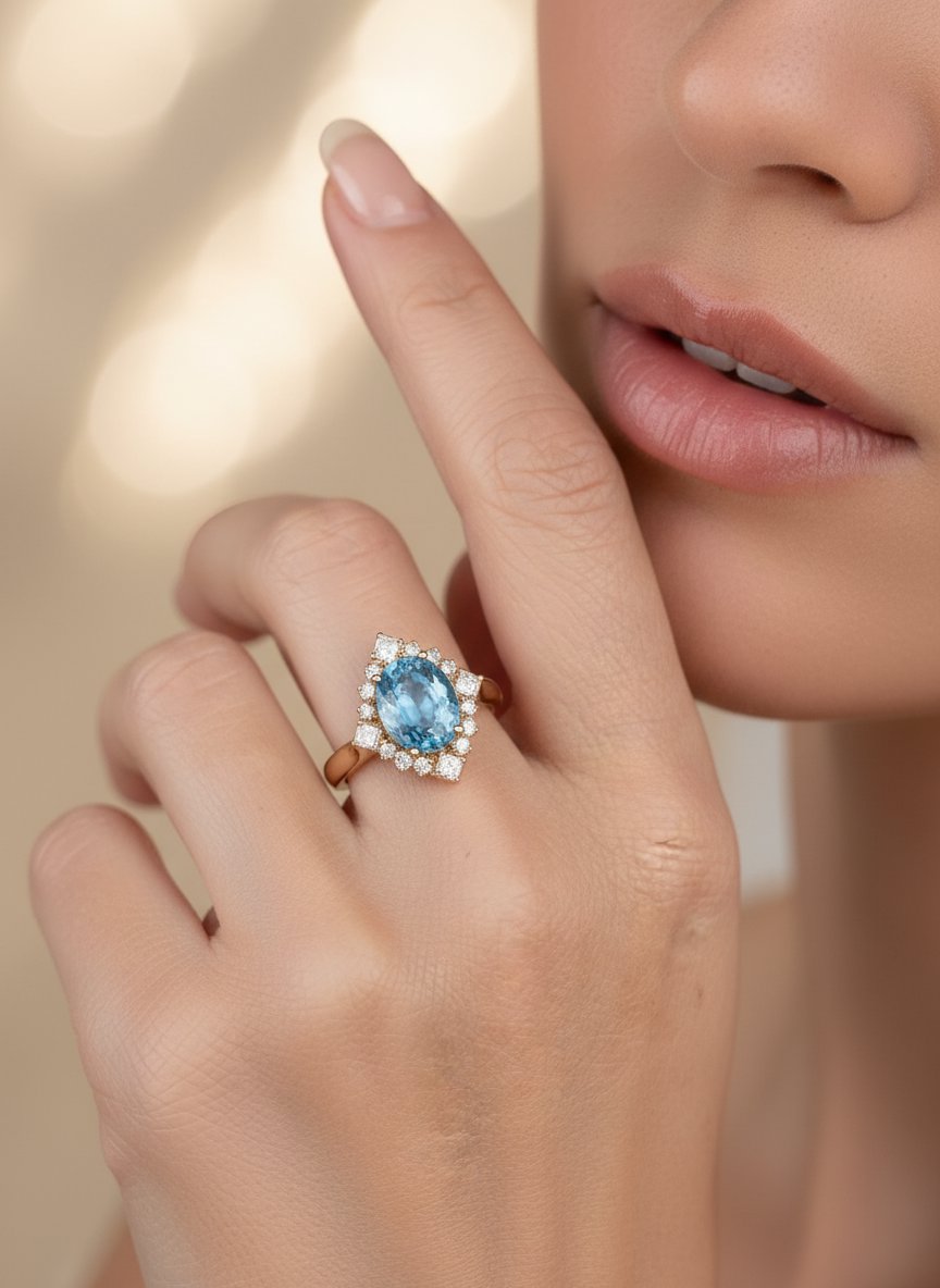 3.21ct Heirloom Sapphire with Diamond Halo 14K Gold Engagement Ring R6779 Closeout