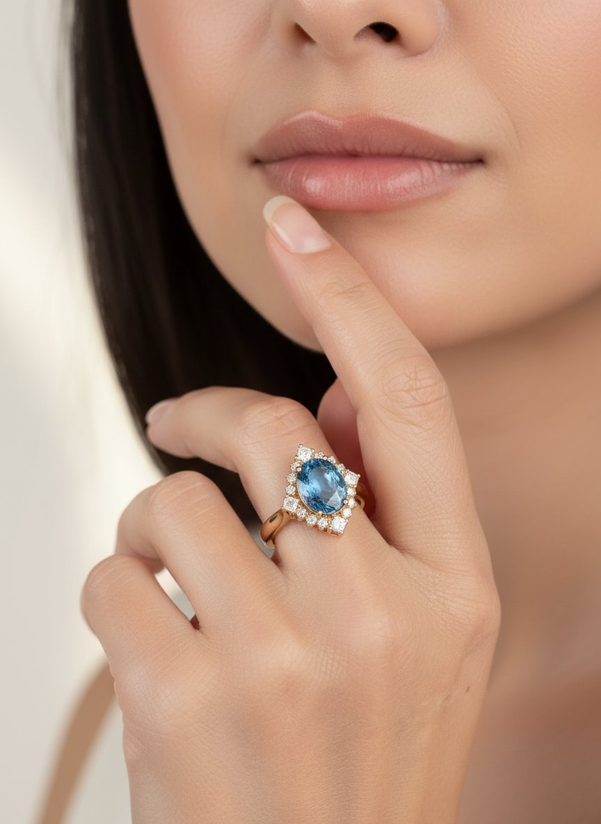 3.21ct Heirloom Sapphire with Diamond Halo 14K Gold Engagement Ring R6779 Closeout