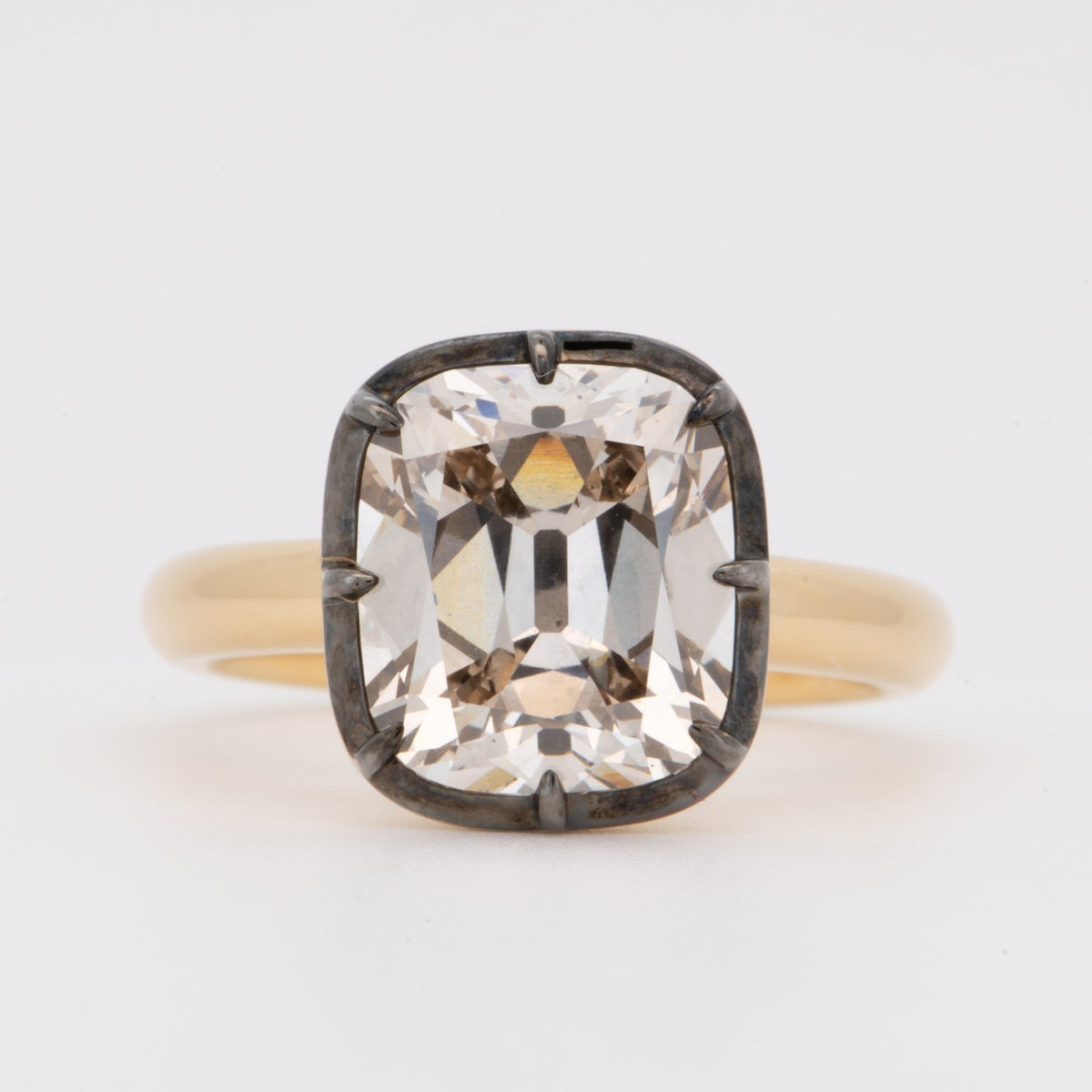5.12ct Old Mine Cushion Cut Lab Diamond Ring in Georgian Style Cut Down Setting Certified R6780 Aurora Designer