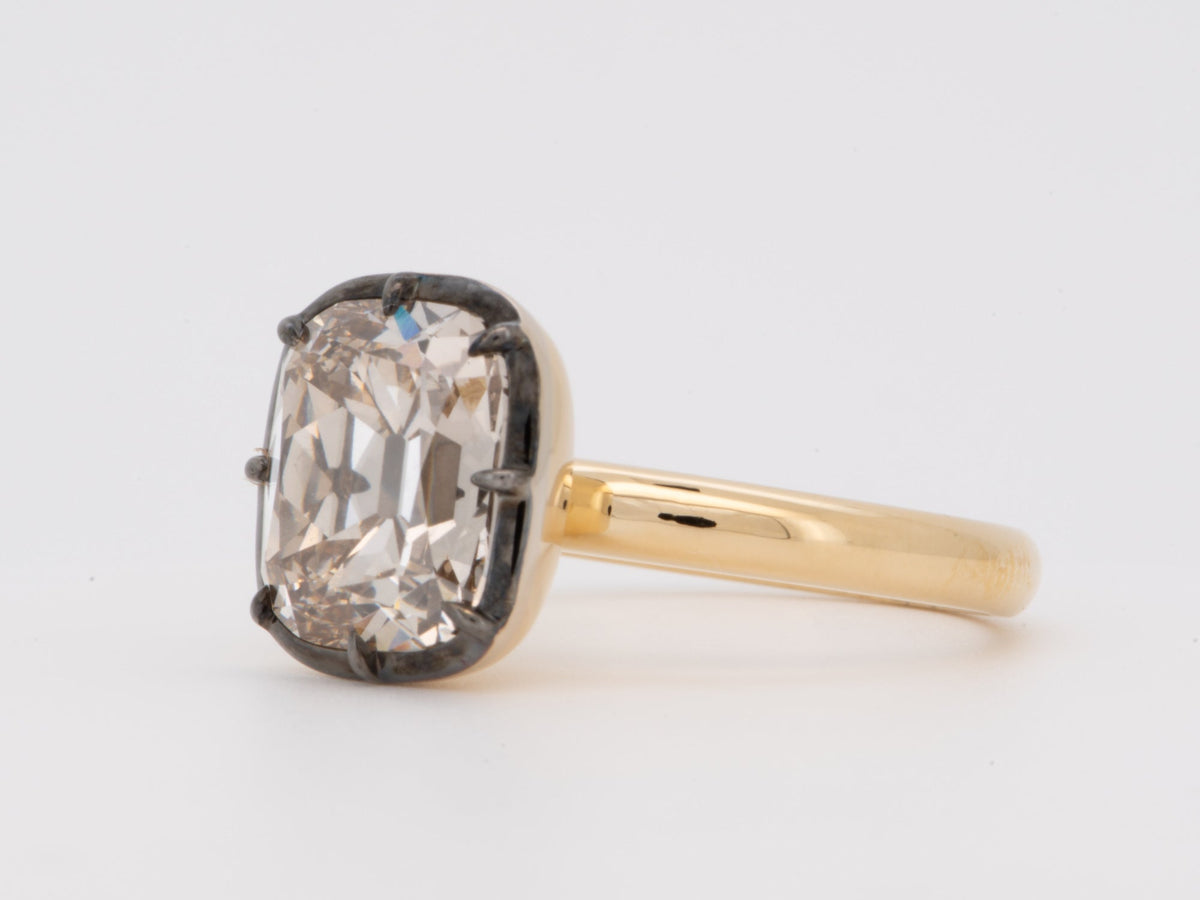 5.12ct Old Mine Cushion Cut Lab Diamond Ring in Georgian Style Cut Down Setting Certified R6780 Aurora Designer