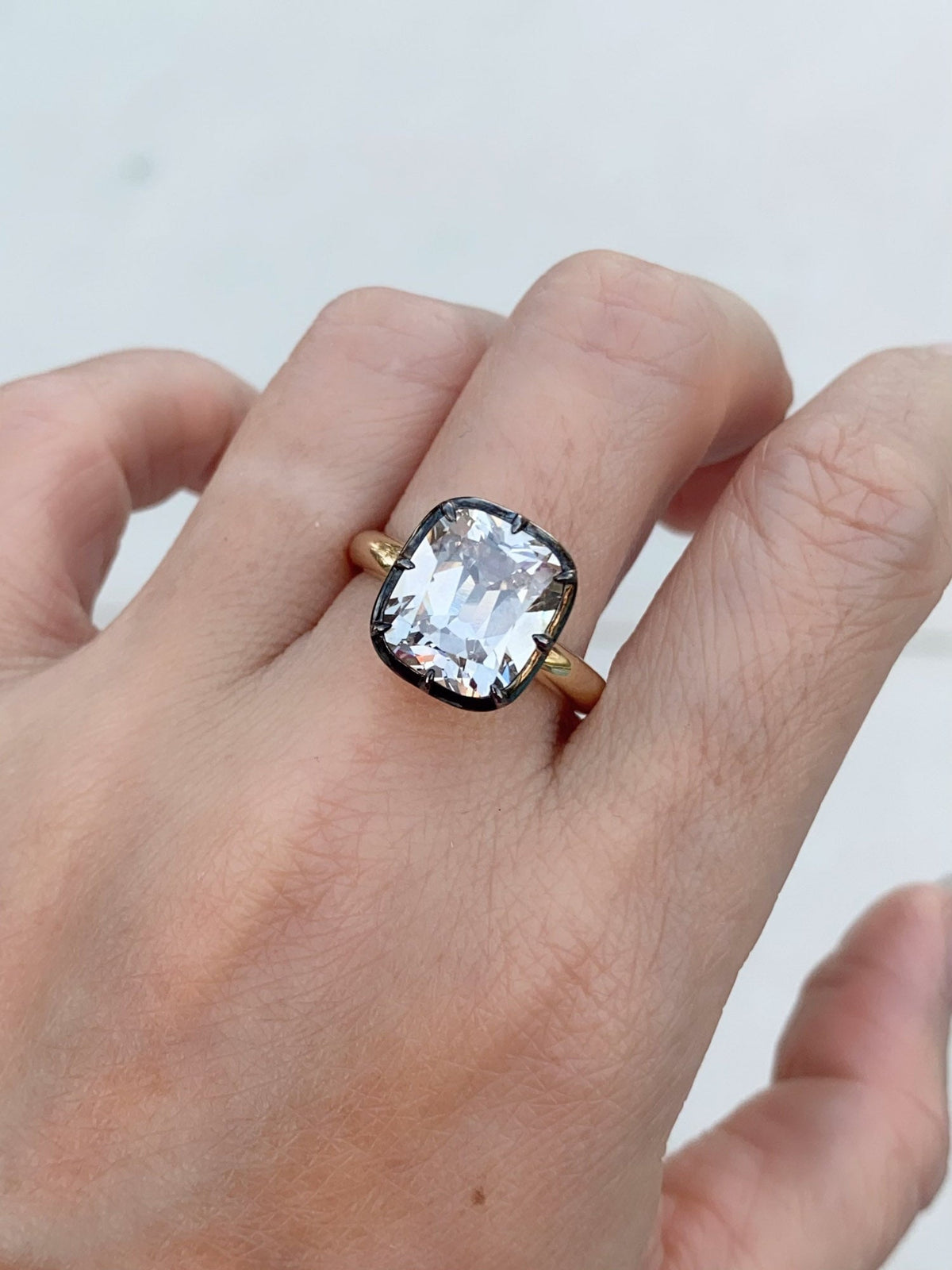 5.12ct Old Mine Cushion Cut Lab Diamond Ring in Georgian Style Cut Down Setting Certified R6780 Aurora Designer
