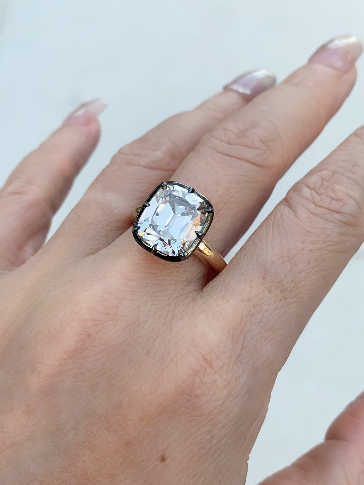 5.12ct Old Mine Cushion Cut Lab Diamond Ring in Georgian Style Cut Down Setting Certified R6780 Aurora Designer