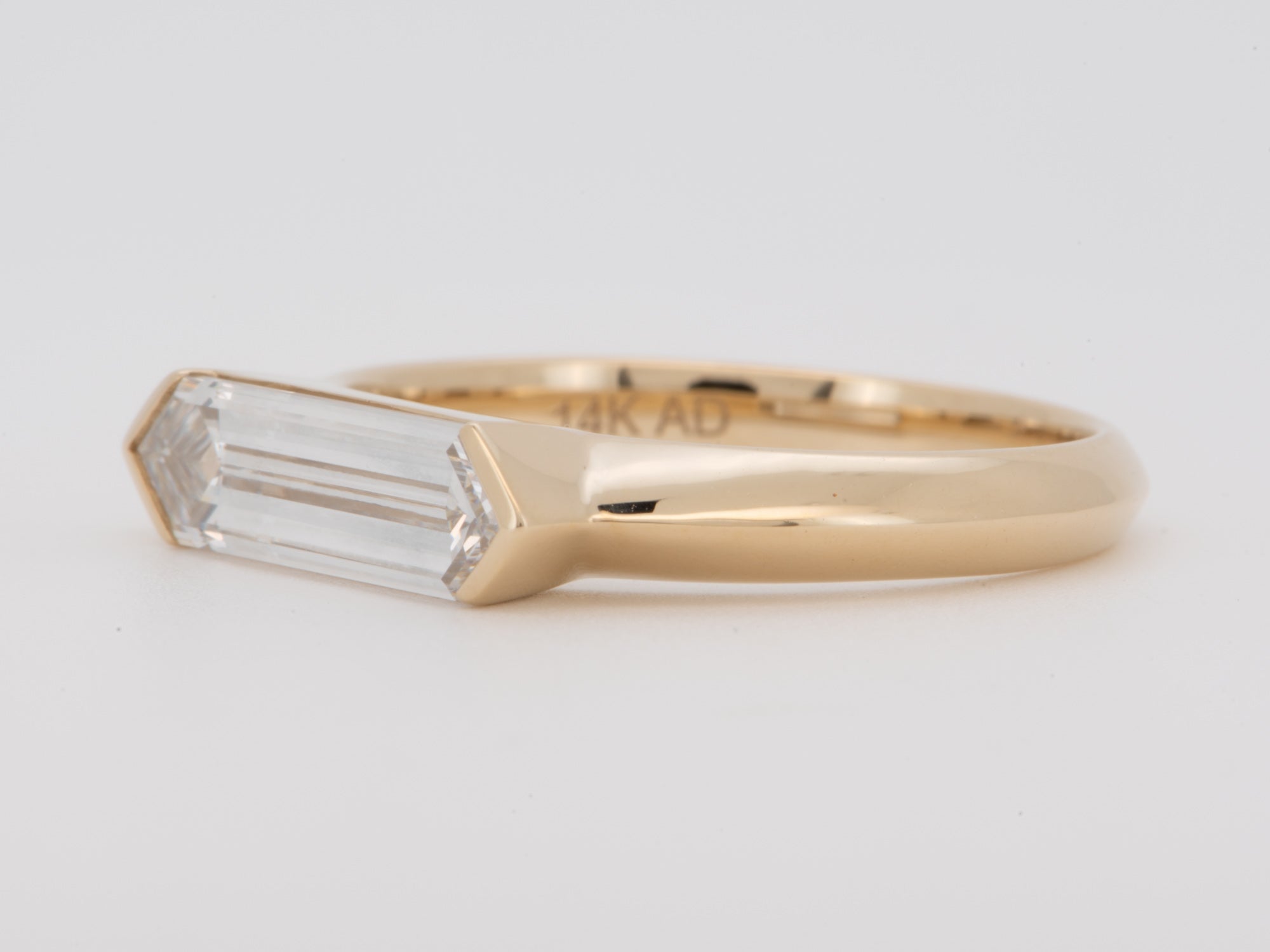 1.55ct Elongated Hexagon Lab Diamond Signet Engagement Ring 14K Gold R6781 Aurora Designer