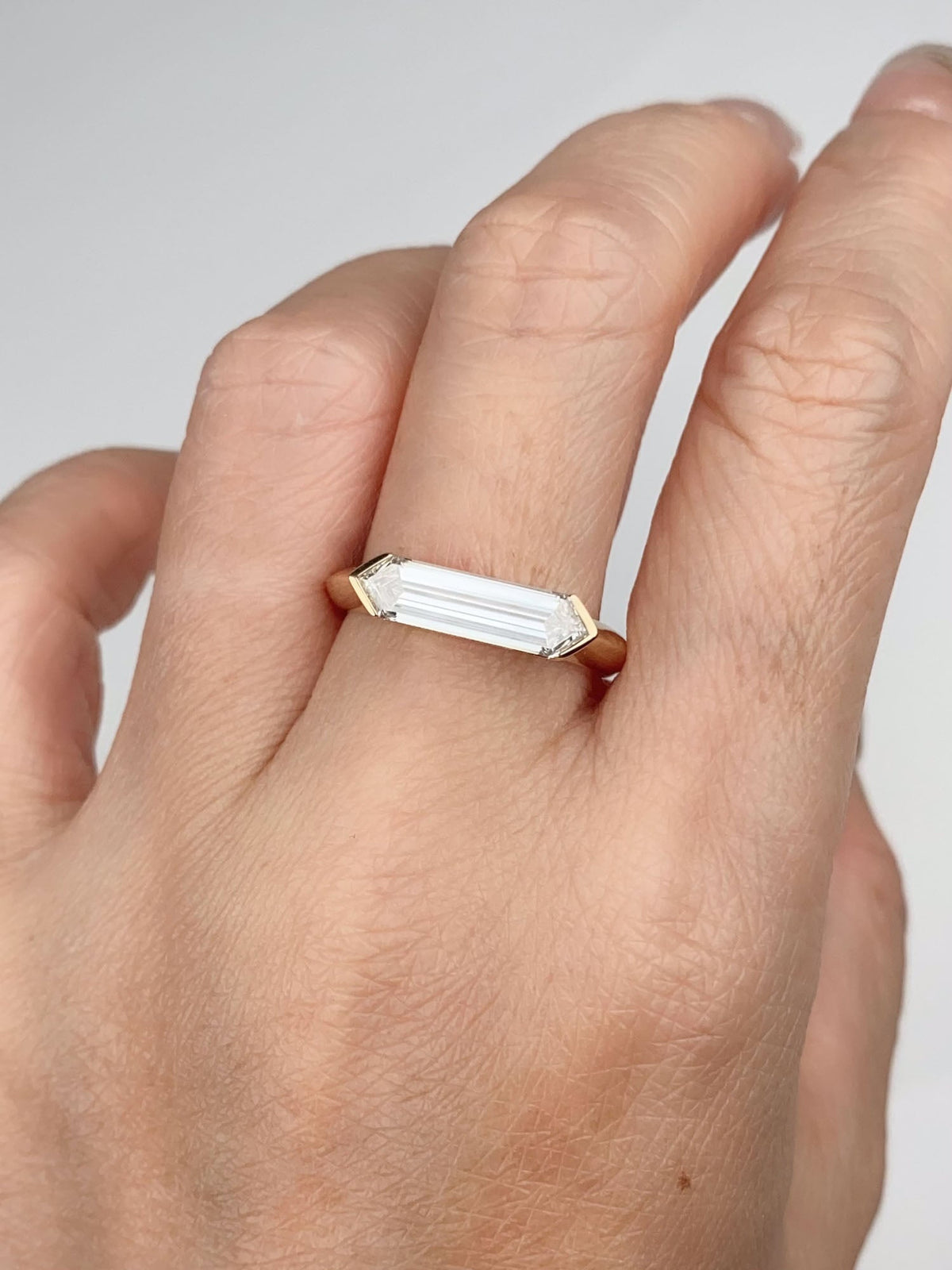 1.55ct Elongated Hexagon Lab Diamond Signet Engagement Ring 14K Gold IGI Certificate R6781 Aurora Designer