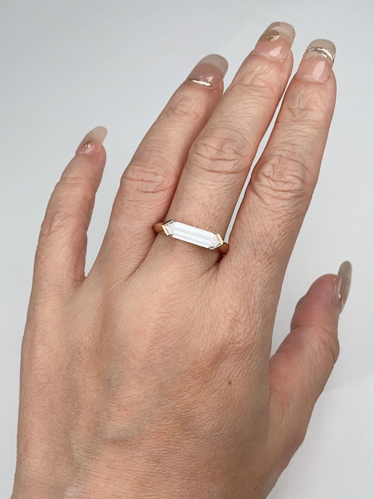 1.55ct Elongated Hexagon Lab Diamond Signet Engagement Ring 14K Gold IGI Certificate R6781 Aurora Designer