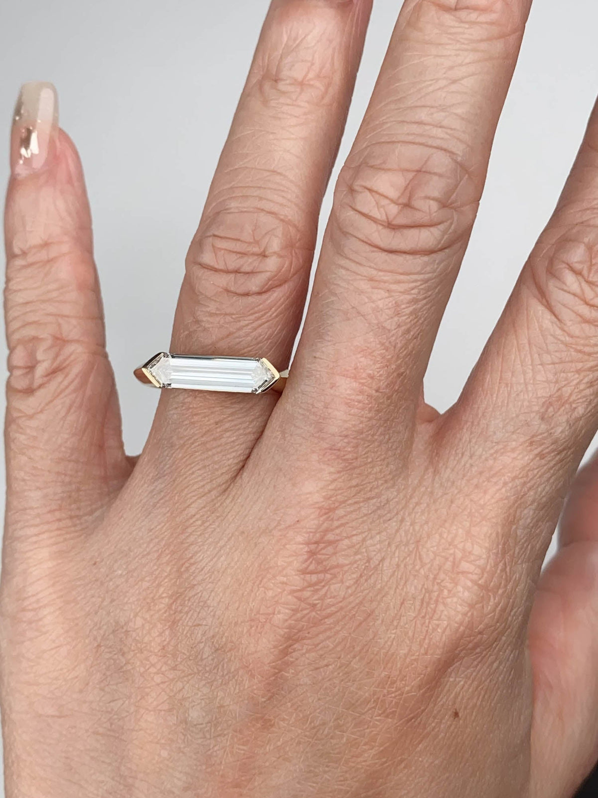 1.55ct Elongated Hexagon Lab Diamond Signet Engagement Ring 14K Gold IGI Certificate R6781 Aurora Designer