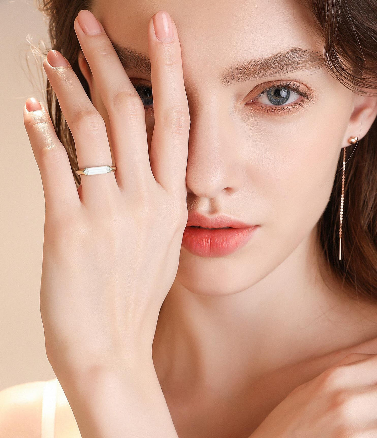 1.55ct Elongated Hexagon Lab Diamond Signet Engagement Ring 14K Gold R6781 Aurora Designer