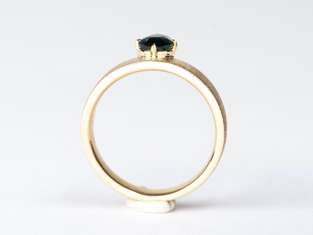 Teal Sapphire on Wide Band 14K Gold Engagement Ring Hand Brushed Finish R6785 Aurora Designer