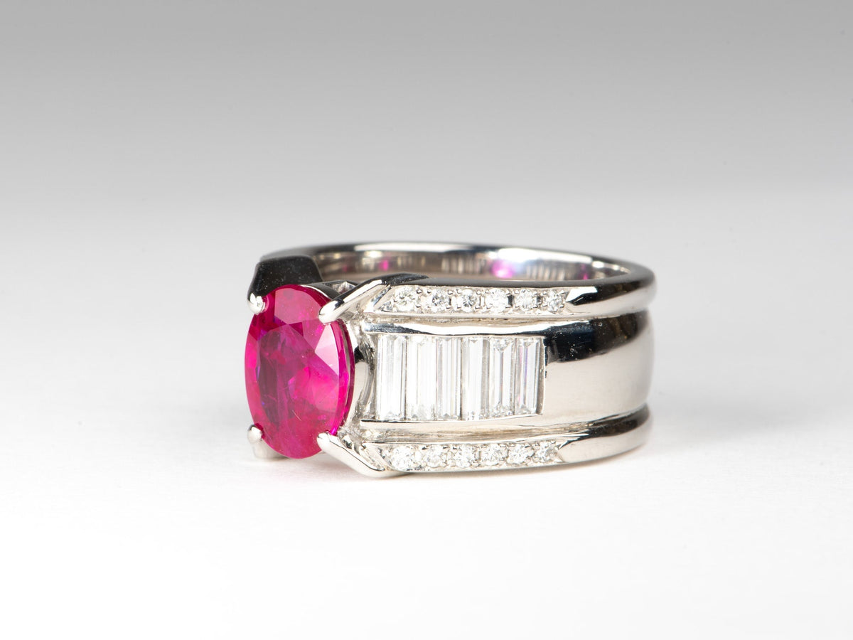Heavy Platinum Ring 1.77ct Ruby on Stunning Baguette Diamond Band 12.6g R6786 Aurora Designer