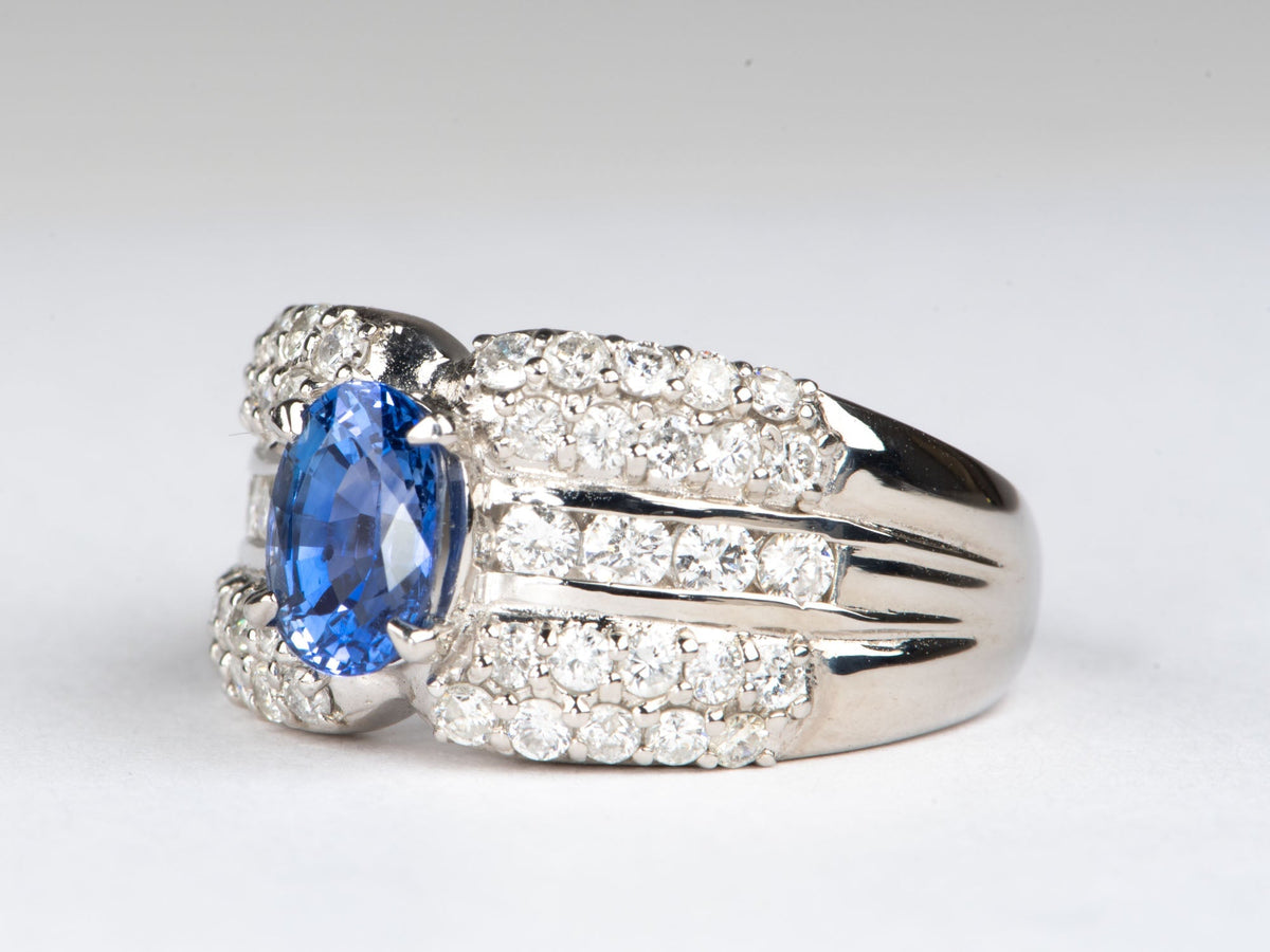1.53ct Sapphire on Wide Diamond Band Platinum Engagement Ring PT900 Heavy 11.4g R6787 Aurora Designer