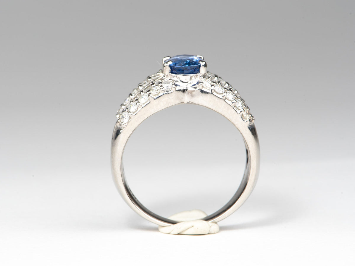 1.53ct Sapphire on Wide Diamond Band Platinum Engagement Ring PT900 Heavy 11.4g R6787 Aurora Designer