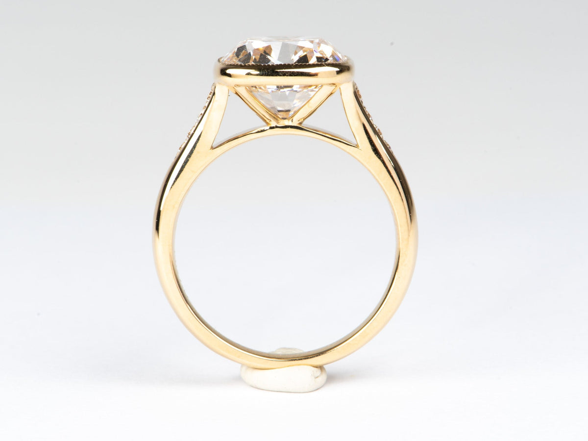 5.34ct Old European Cushion Cut Lab Diamond in Milgrain Bezel Set Engagement Ring 14K Gold IGI Certified R6788 Aurora Designer