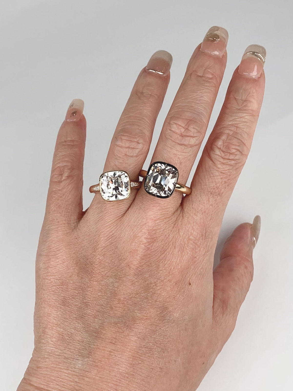 5.34ct Old European Cushion Cut Lab Diamond in Milgrain Bezel Set Engagement Ring 14K Gold IGI Certified R6788 Aurora Designer