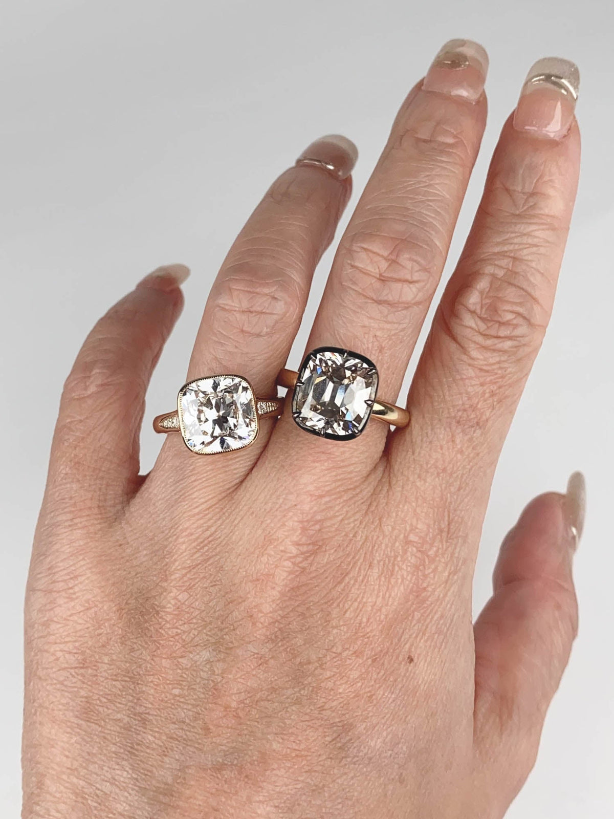 5.34ct Old European Cushion Cut Lab Diamond in Milgrain Bezel Set Engagement Ring 14K Gold IGI Certified R6788 Aurora Designer