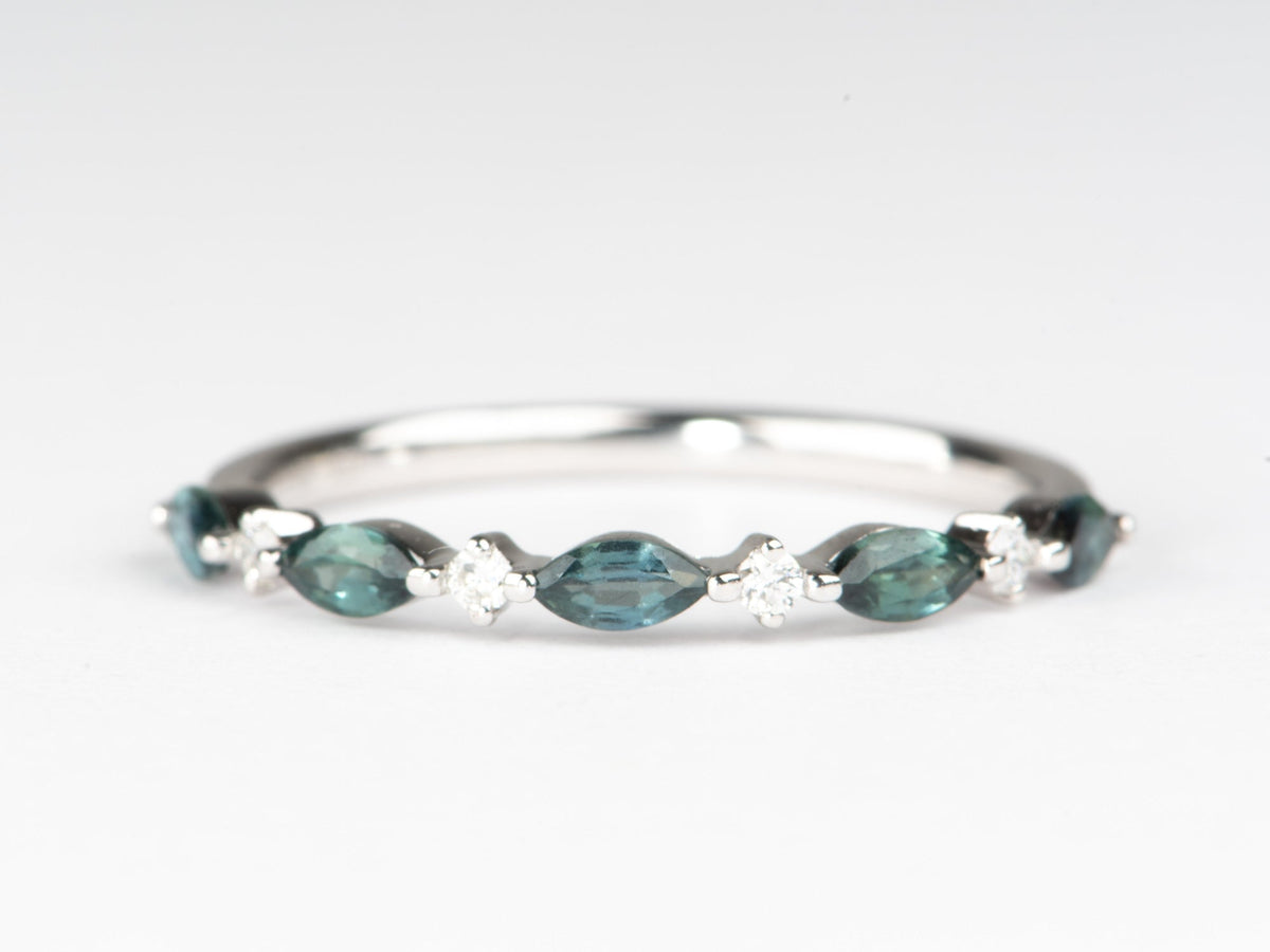 Marquise Montana Sapphire and Diamond Alternating Wedding Band 14K Gold R6789 Aurora Designer