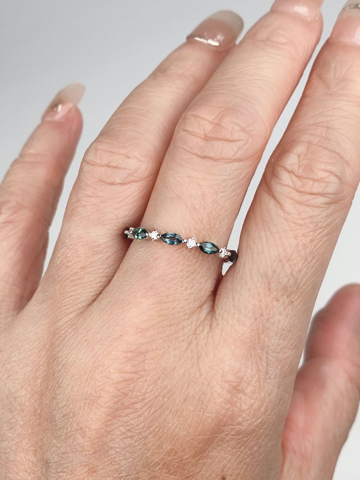 Marquise Montana Sapphire and Diamond Alternating Wedding Band 14K Gold R6789 Aurora Designer