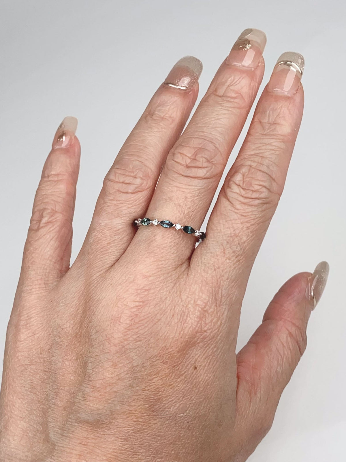 Marquise Montana Sapphire and Diamond Alternating Wedding Band 14K Gold R6789 Aurora Designer